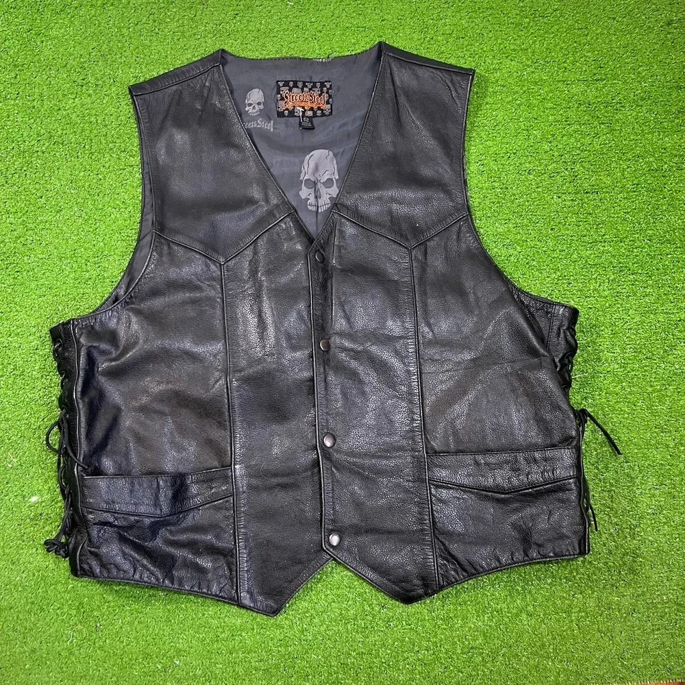 Vintage Street And Steel Leather Vest SZ 52 (2XL) Side Laced Y2K Biker Vest